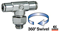 6432 Micro Series Male Metric Branch Swivel Tee Fittings